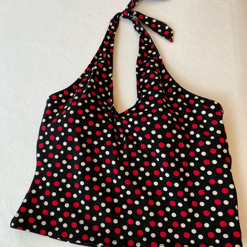 Sand N Sun Black Swimsuit Top with Red and White Polka Dots